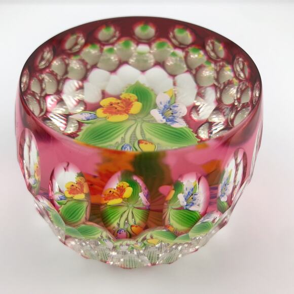 Perthshire 1994G Overlay Bouquet Lampwork Flower Geometric Faceting Paperweight - Picture 2 of 16